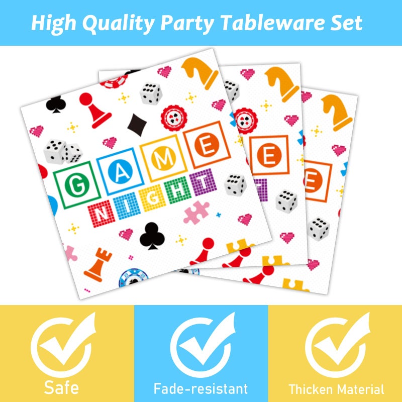 Wiooffen 96 Pcs Family Game Night Party Supplies Gaming Party Decoration For Birthday Party Video Game Party Tableware Set Kids Game Night Party Paper Plate Napkin Fork 24 Guests - Image 3